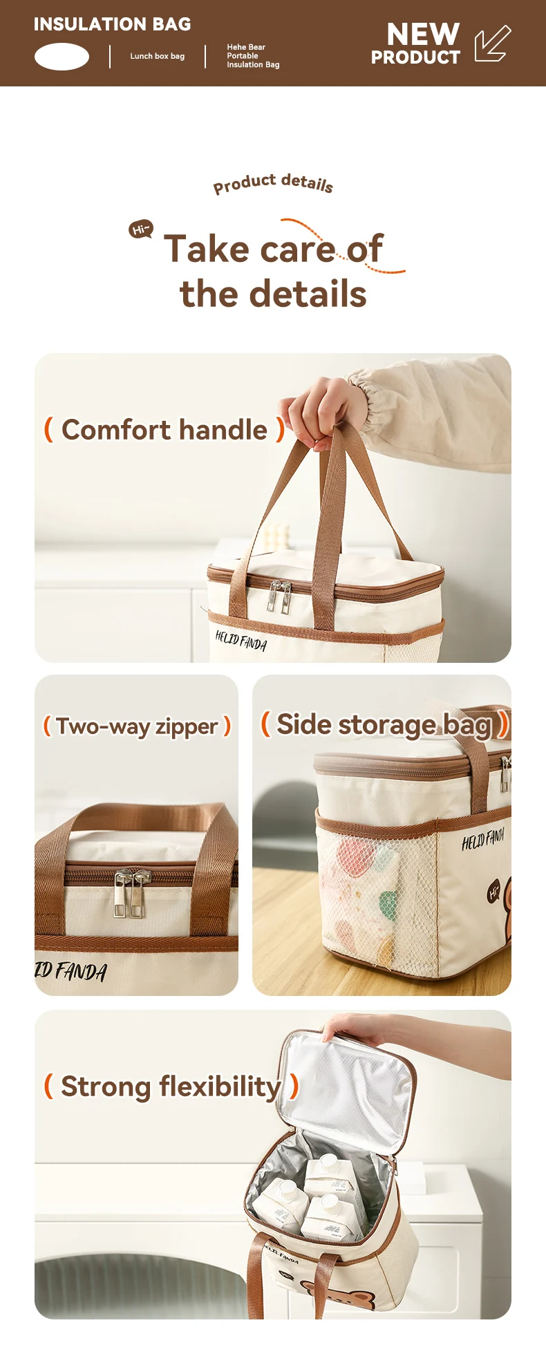 WORTHBUY Cute Thermal Lunch Box Bag Student Portable Large Capacity Insulated Lunch Bag Waterproof Reusable Picnic Cooler Bag_voghion.com