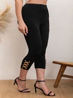 Elegant Plus Size Women's Capri Pants with Chic Metal Chain Detail High-Elasticity Fashionable Casual Solid Mid-Calf Trousers - Image 4