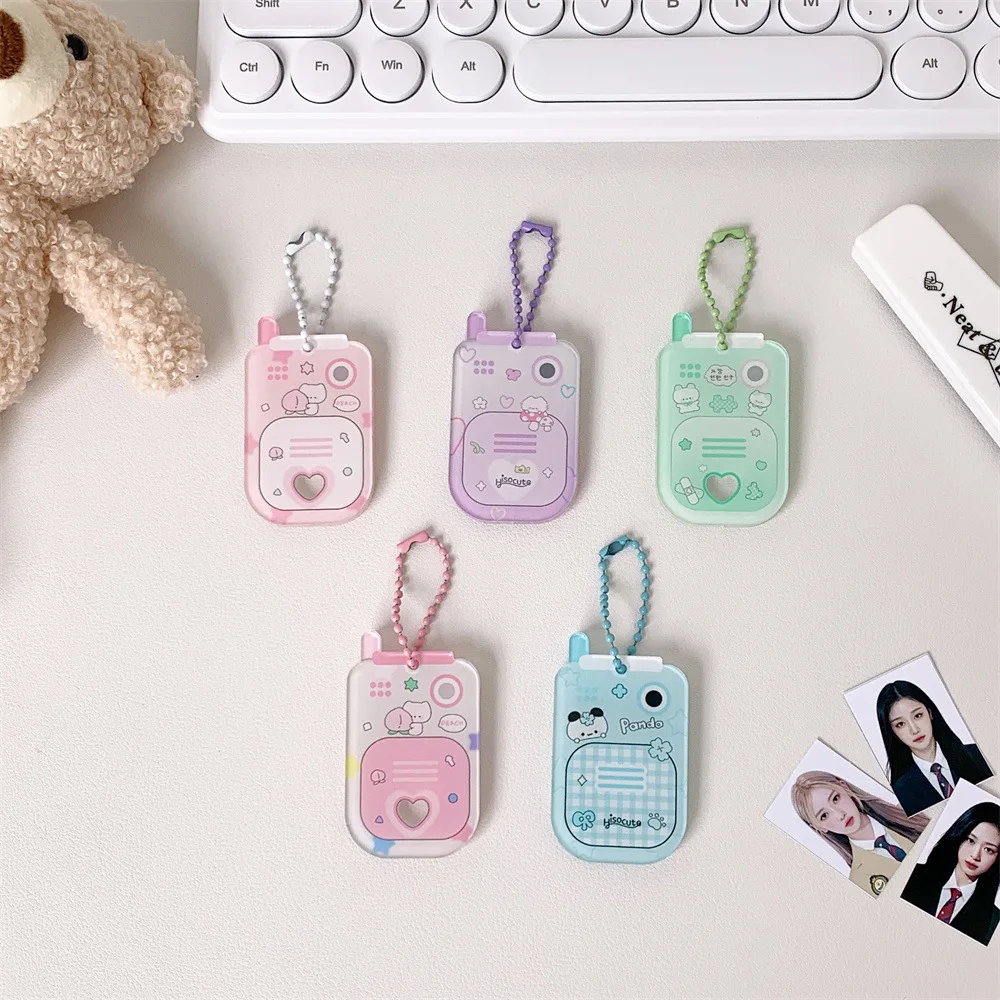 Kawaii Ins Star Acrylic Mobile Phone Shape 1 inch Photocard Holder Card Wallet Idol Photo Holder Bag Pendant School Stationery