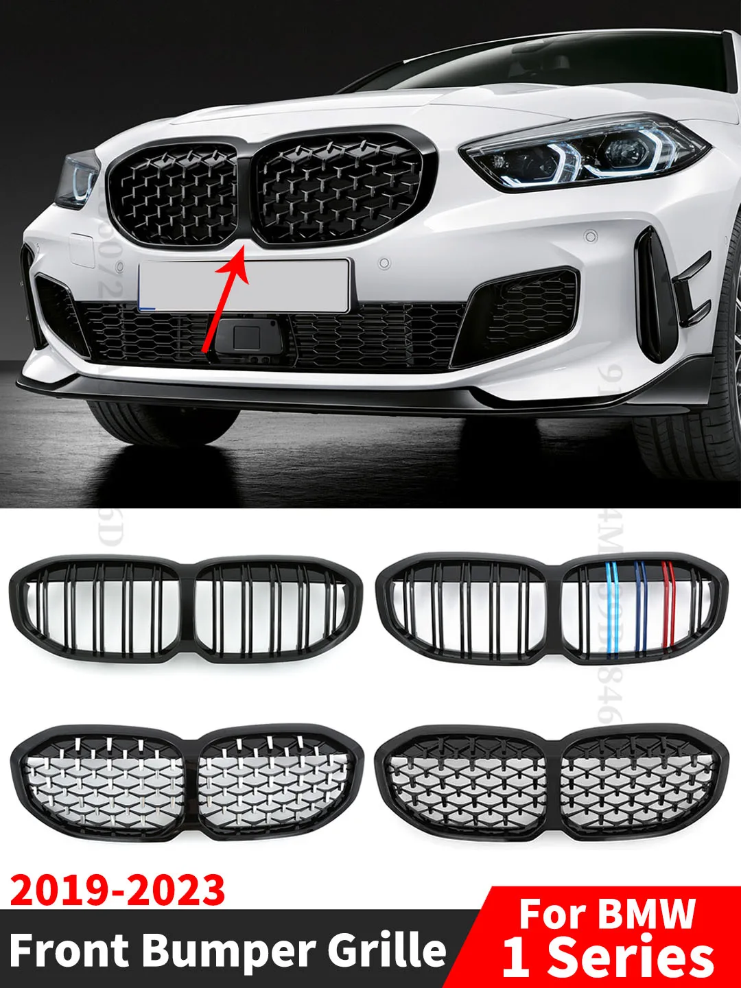 

Front Bumper Kidney Grille Diamond Grill Tuning Accessories For BMW 1 Series F40 2019-2023 128ti M135i xDrive 118i and M Sport