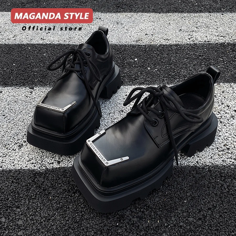 Original design square toe leather shoes for men fashionable dark