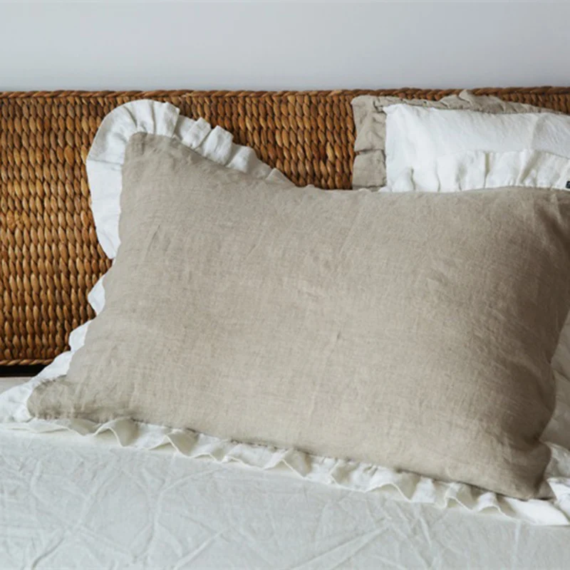 

48x74cm 100% Pure Linen Pillow Case, European Ruffle Pillowcase, Home Decoration Cute Bedding Pillow Cover No Filler