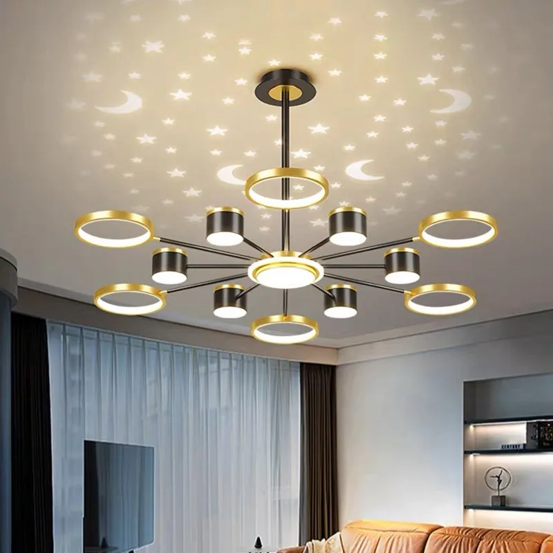 New Chandeliers Romantic Starry Modern Ceiling Light Fixture 6 Lights White Creative Home Stepless Dimmable Ceiling Lamp