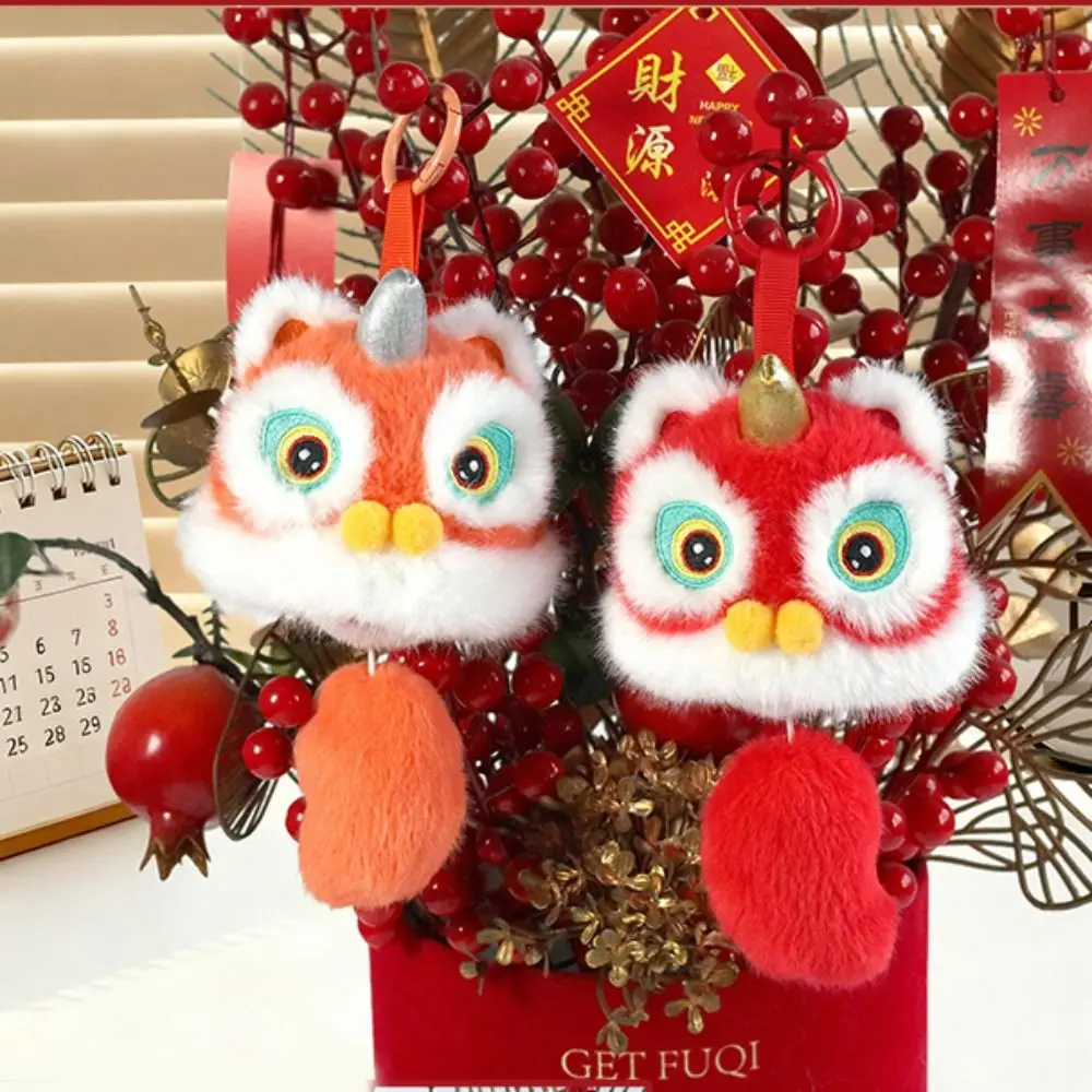 Cartoon Lion Dance Keychain Year of Horse Awakened Lion Lion Dance Pendant Chinese Style Plush Toy Doll Chinese New Year Gift