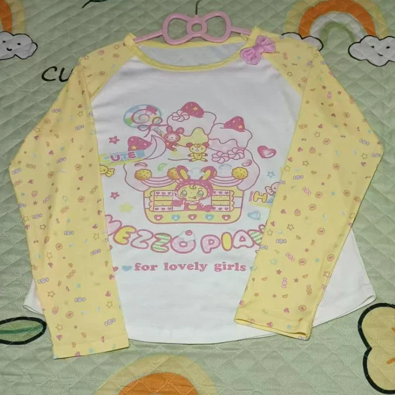 Pink Japanese Y2k Aesthetic Lolita T-shirts Women Clothing Sweet Cartoon Print O Collar Bow Tees Casual Kawaii Grunge Fairy Tops 4