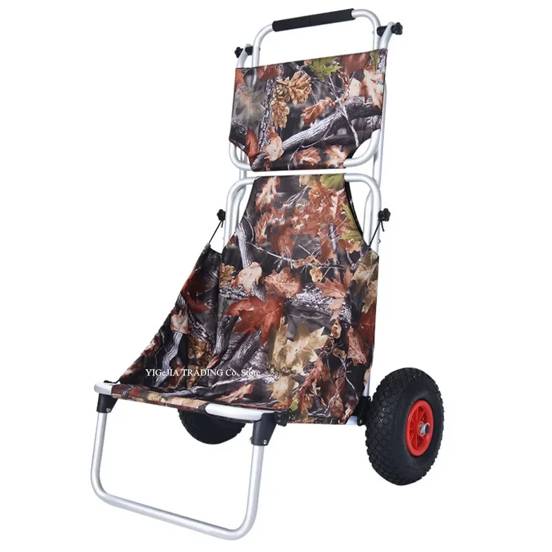 All-in-One Foldable Shopping Cart Have Seat, Outdoor Portable Handy Truck, Camping Wagon with 25cm Big Rubber Wheel
