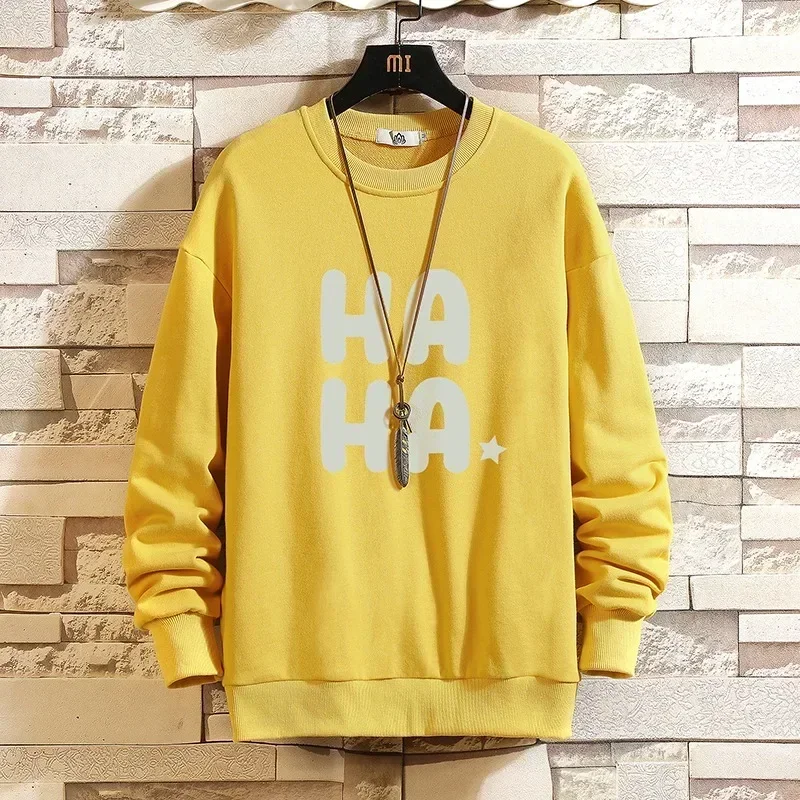 M-5XL! Autumn and Winter Men\'s Casual Pullover New Round Neck Korean Trend Loose Print Long Sleeved Sweater