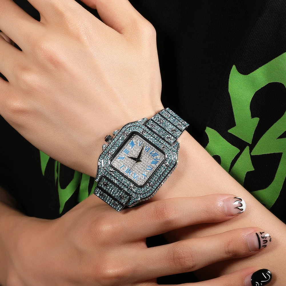 UWIN Men's Quartz Watch Big Dial Full Iced Out Minimalist Diamond   Rhinestone Waterproof Wrist Watch Luxury Fashion Watch