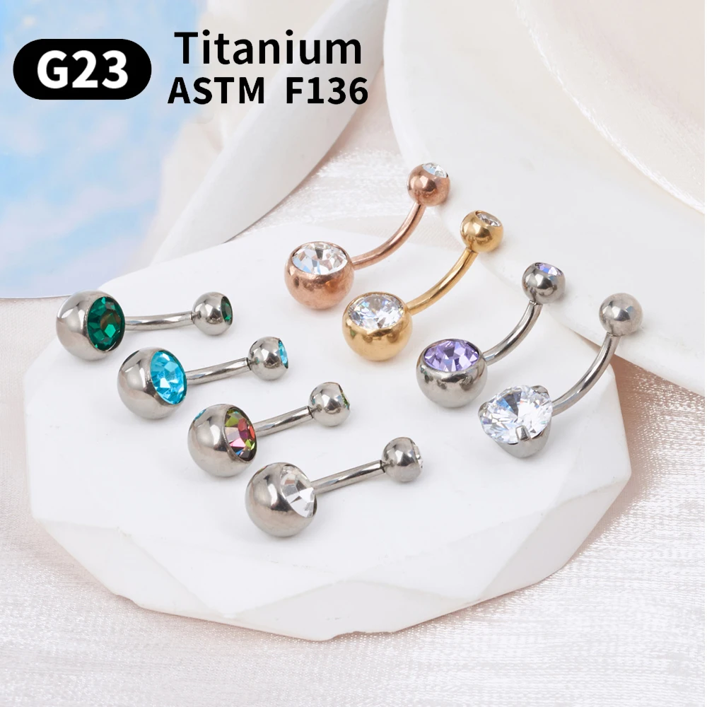 Body Piercing Jewelry G23 Titanium 14G Belly Button Rings zircon Highly Polishing Threaded Eyebrow Nails ASTM F136 10pcs Belly Button piercing jewelry belly button earrings belly button piercings body piercing jewelry body jewelry