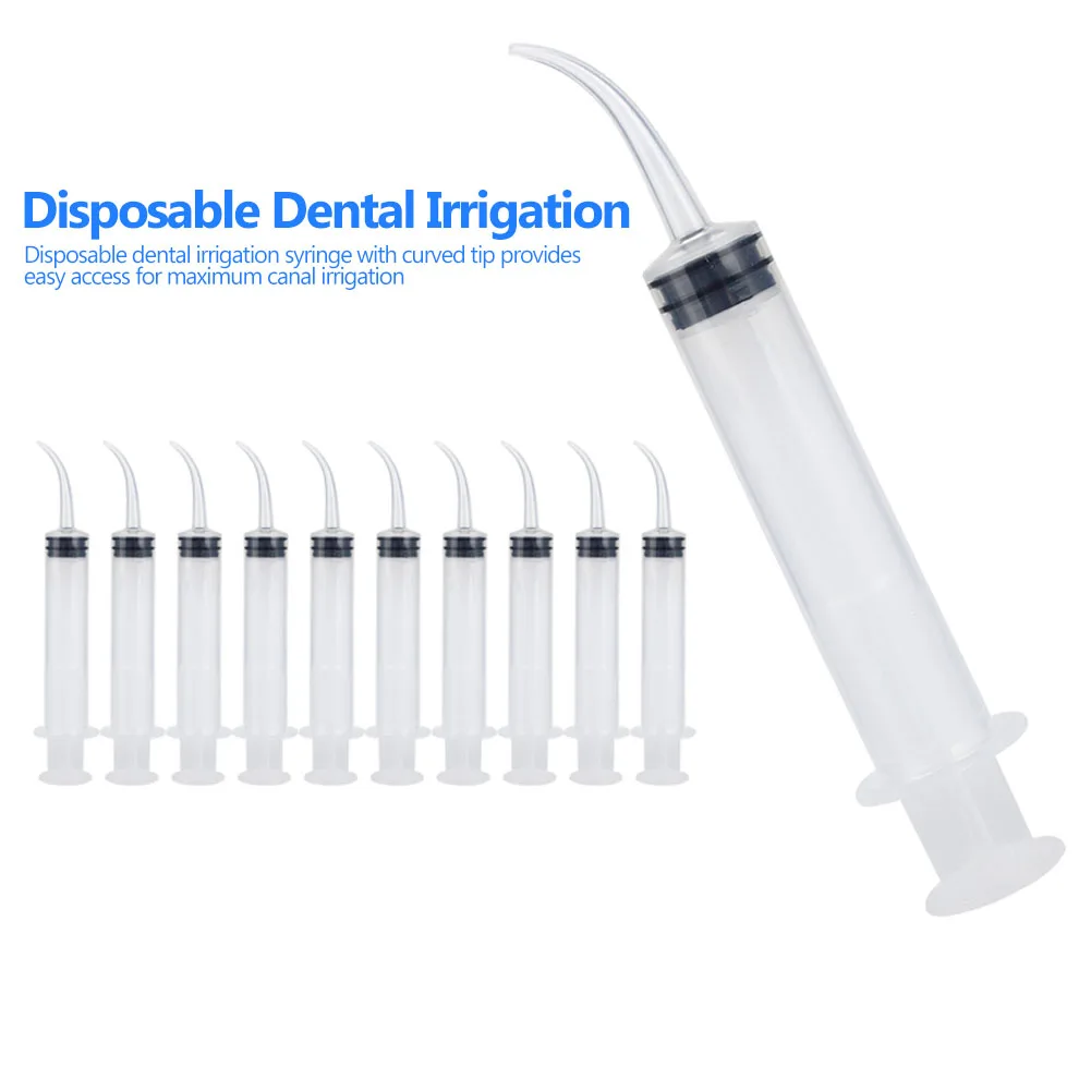 

Wholesale 100Pc Disposable Dental Irrigation Syringe Curved Tip 12cc Teeth Whitening Clean Injector Oral Hygiene Care Instrument