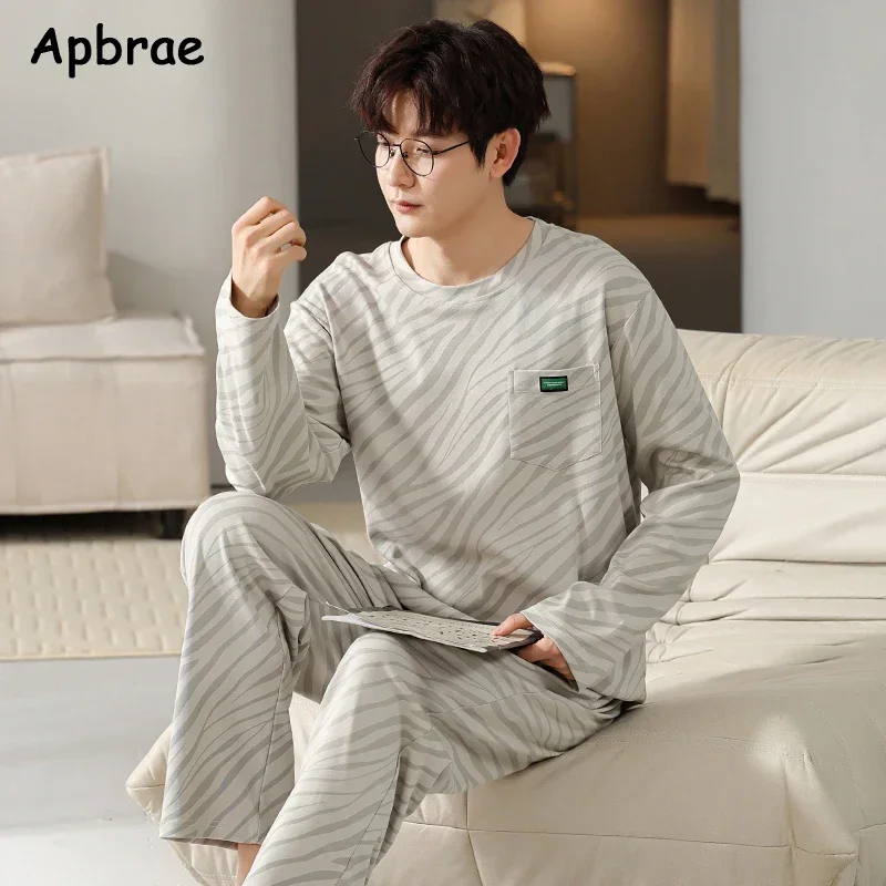 Autumn Winter Men Cotton Pajamas Long Sleeves Long Pants O-neck Pajama Plus Size L-3XL Sleepwear Fashion Man Homesuit pajama sets