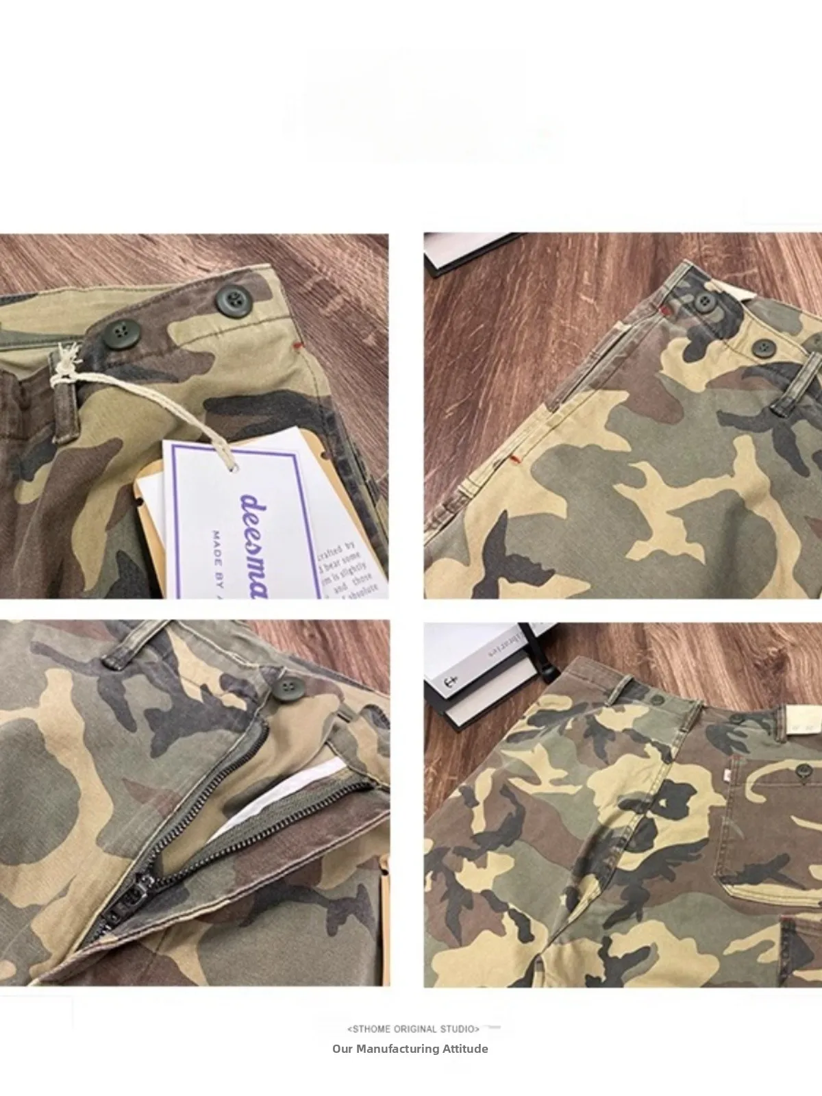 Large Size Spring Autumn Camouflage Retro De Pants Loose Straight Casual American Street Long Trousers for Men