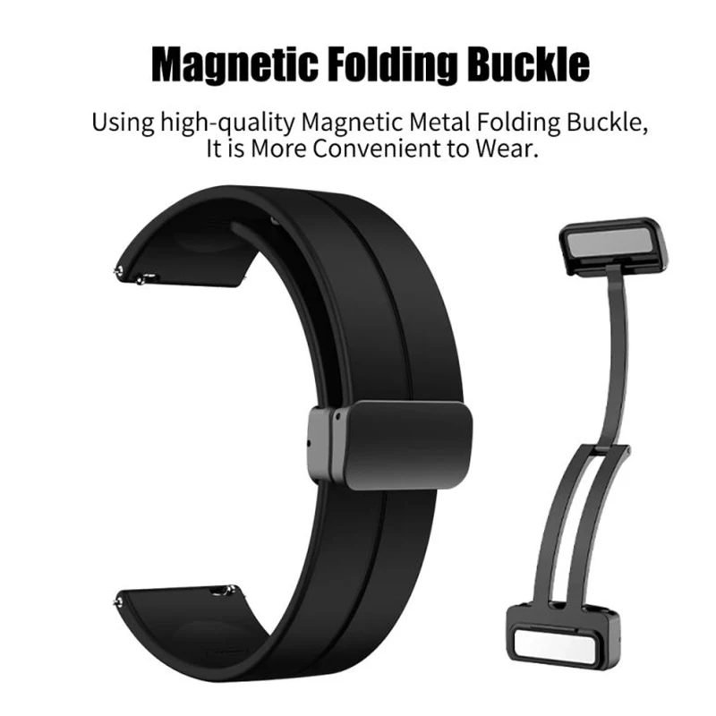 Silicone Magnetic Buckle Folding Strap Band, 20/22mm, Multiple Sizes