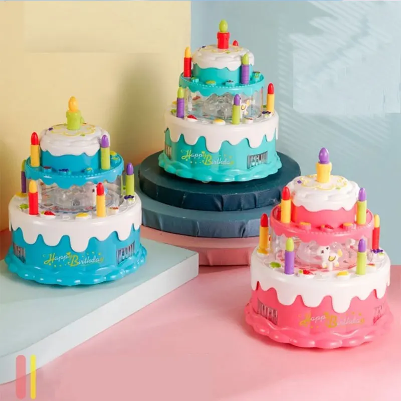 Mini Size Electric Carousel Birthday Cake Toy With Music Rotating Play House Toy Children Birthday Cake Educational Toys Kid Gif 2