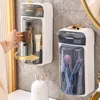 360 rotation makeup brush organizer,wall mounted four-grid design versatile 360°rotating fliptop dust-proof Holder with Drawer 3