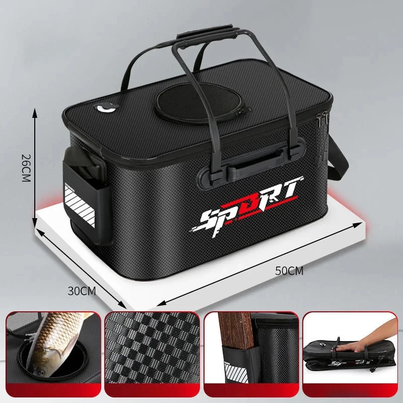 Seau à poisson pliable transportable pour pêche en camping et voyage avec vivier