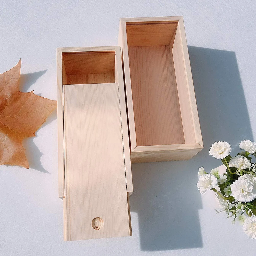 Description Picture 2 of itemWooden Storage Box Log Drawer Pine Pull-Out Box Sliding Cover Wood Jewelry Organizer Case Earring Container DIY Rectangle Case
