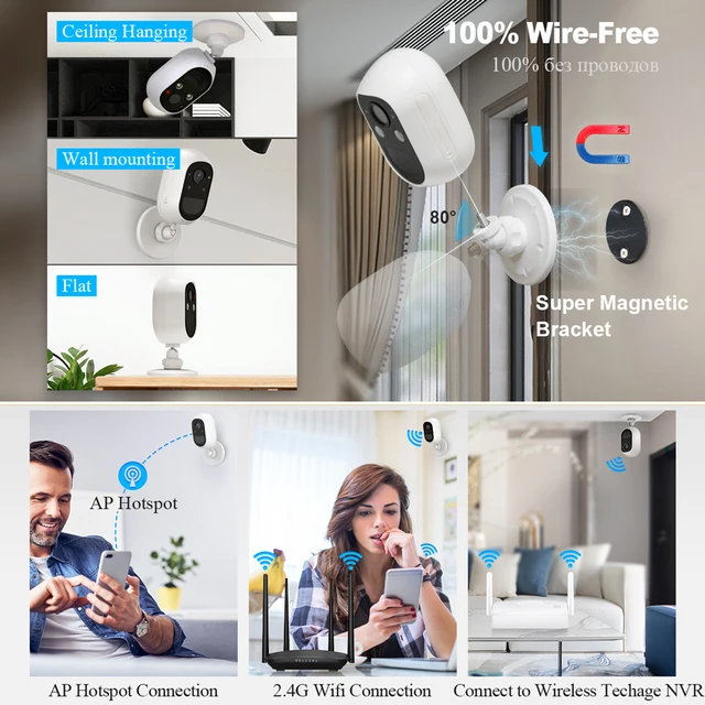 Techage – caméra de surveillance solaire IP WIFI HD 4MP, dispositif de sécurité sans fil, avec batterie Rechargeable, Audio bidirectionnel, détection de mouvement PIR – Image 5