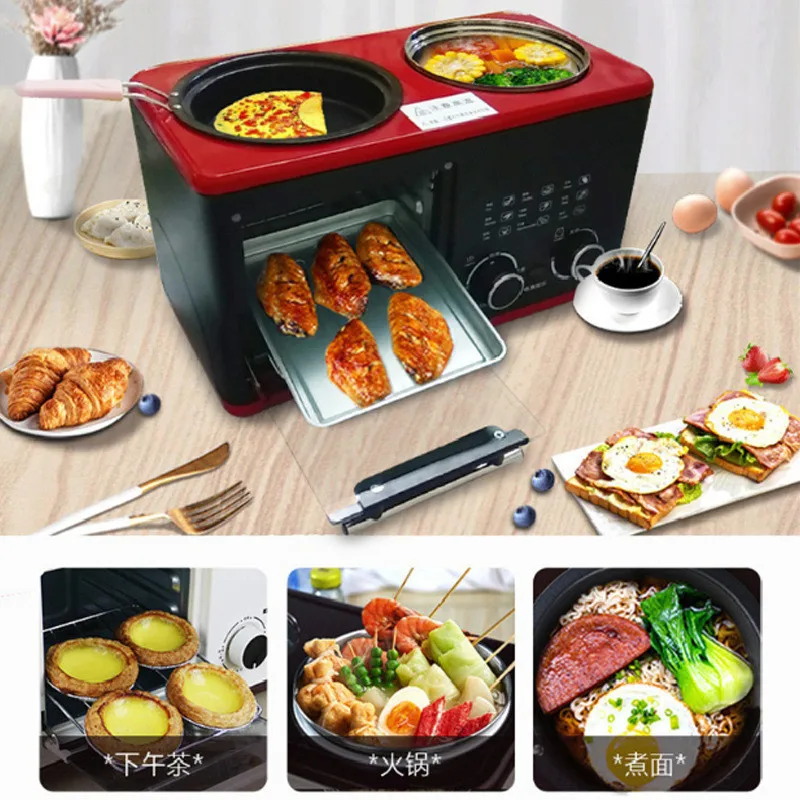 Multifunctio 4 in 1 Breakfast Machine Mini Bread Toaster Baking Oven Omelette Fry Pan Hot Pot Boiler Food Steamer home appliance 4