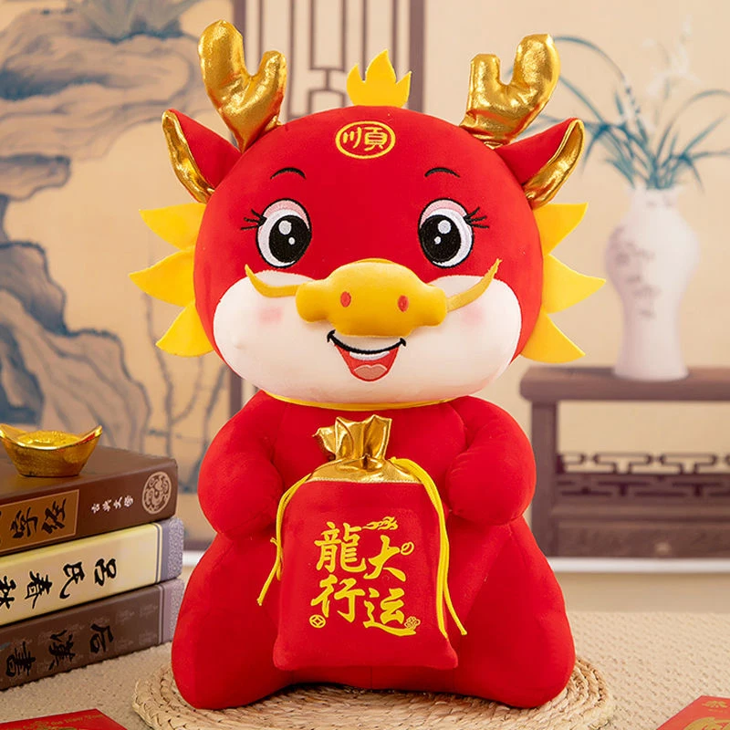 

New Year Chinese Zodiac Dragon Plush Toy Throw Pillow Cute Stuffed Red Dragon Mascot Plushies Soft Doll For Kids New Years Gift