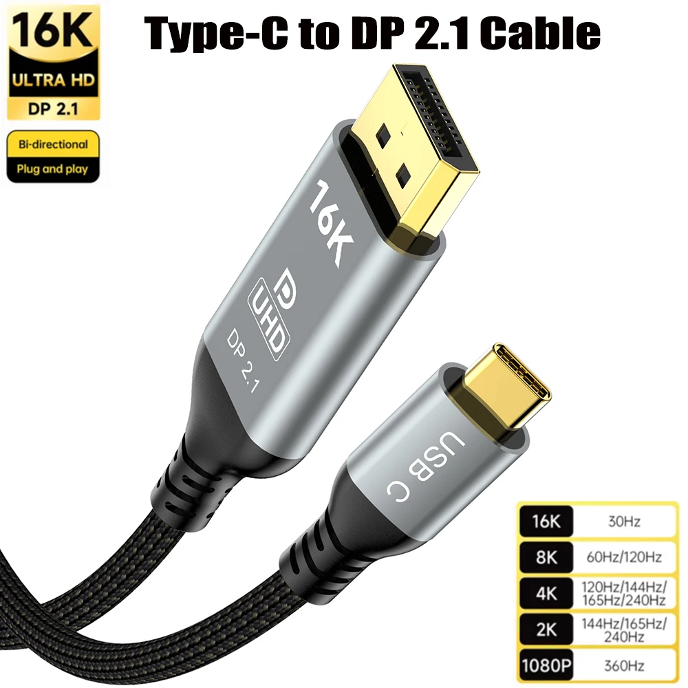 Cavo USB C a Displayport 2.1, 16K@30Hz 8K@120Hz