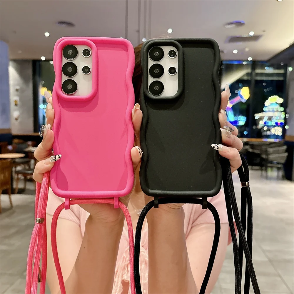 Wave Silicone Soft Crossbody Strap Lanyard Phone Case