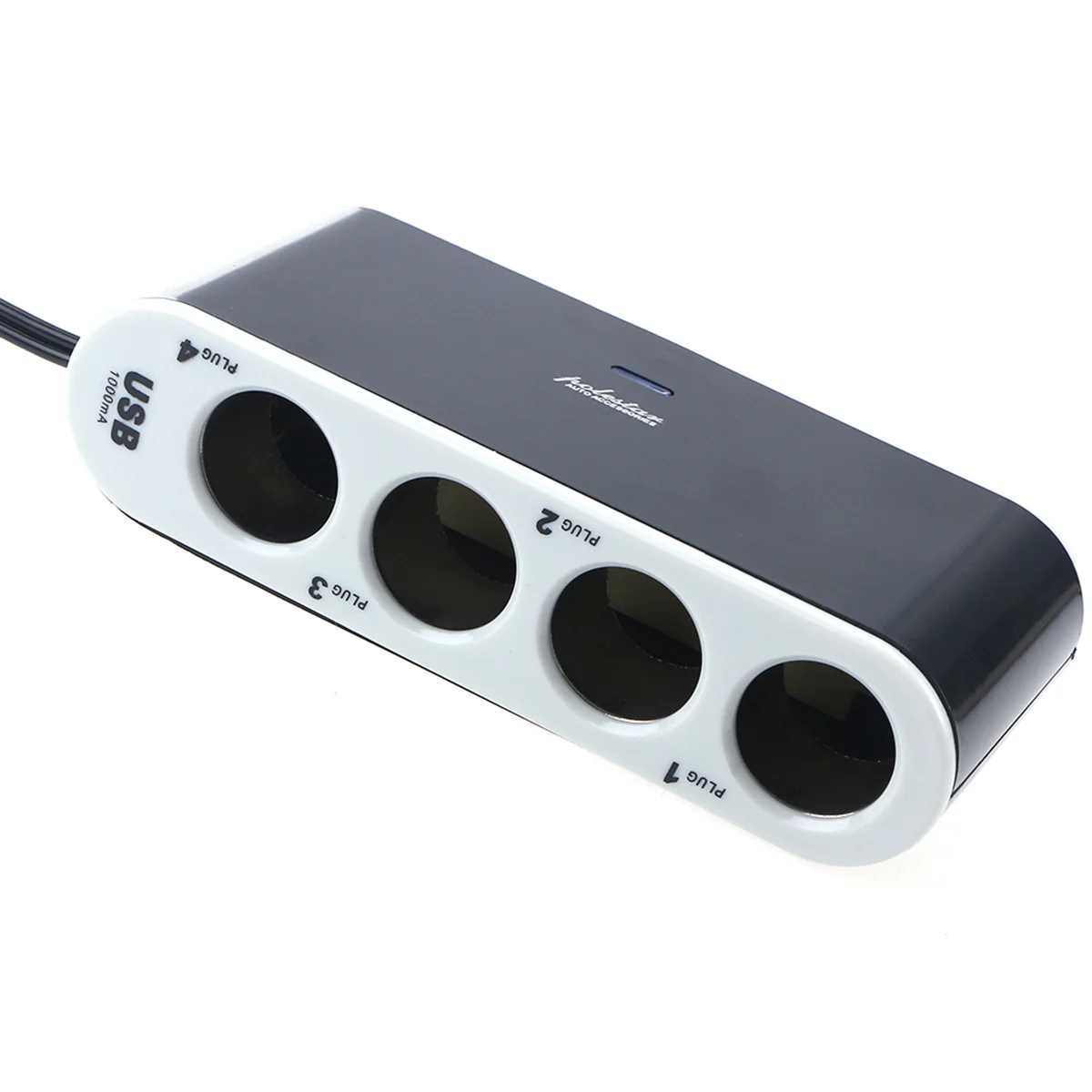 차량용 담배 라이터 소켓 분배기 어댑터, 휴대용 4 방향 DC, USB 포트, LED 조명 포함