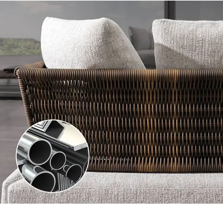 Luxury Outdoor Garden Furniture Sets Solid Wood Rattan Sofa Nordic Home Leisure Patio Furniture B&B Villa Sofa Chair Combination