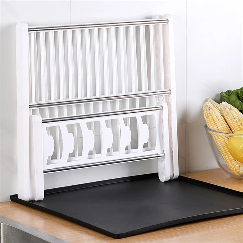 Dish Drying Rack Plates Pan Fold Shelf Plastic Kitchen Organizer
