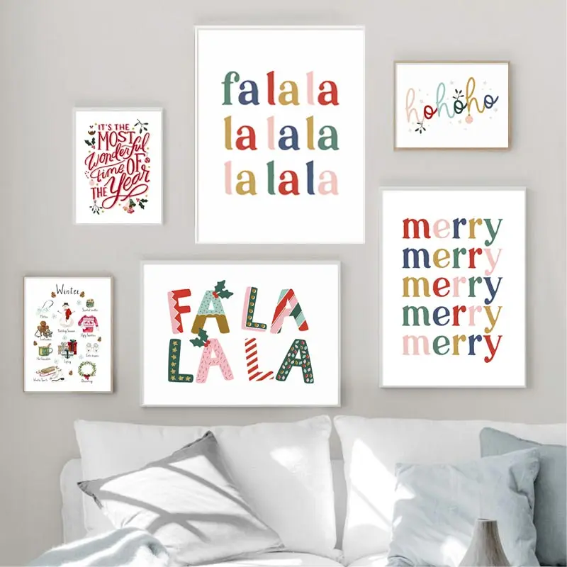 

Christmas Wall Art Poster Holiday Happy Quotations Printed Pictures Cartoon Christmas Happy Party Painting Home Decoration