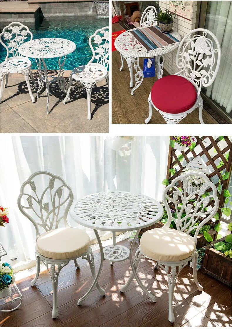 Garden Furniture Sets Balcony 3PCS Set Cast Aluminum European Outdoor Patio Furniture Leisure Iron Courtyard Garden Coffee Table