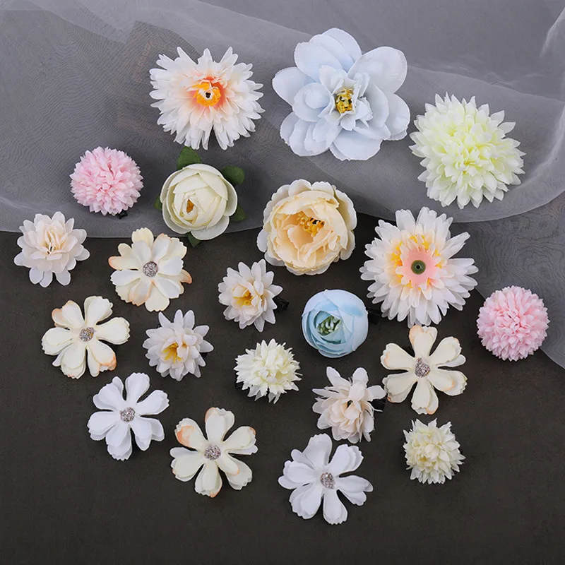 Silk Flower Set Hair Pins Clip Barrettes Japanese Chrysanthemum Bridal Wedding Hair Accessories