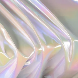 Shiny Silver Iridescent Stretch Spandex Fabric for DIY Sewing and Wedding Garments (Shiny White)