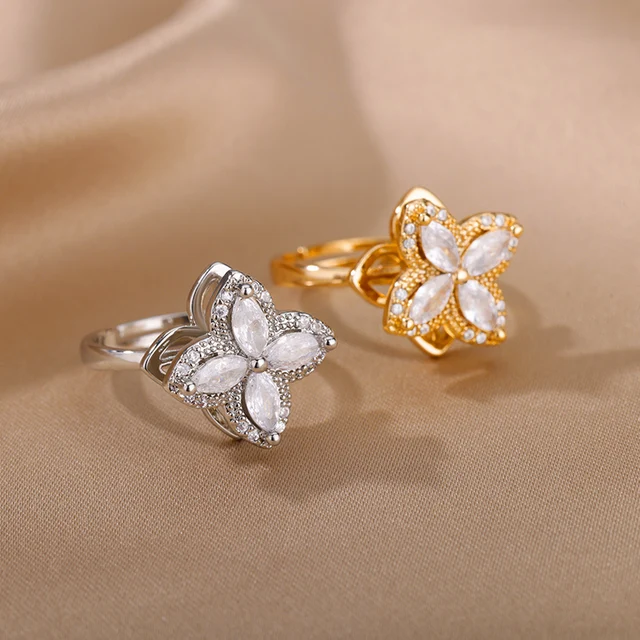 Bagues de mariage rotatives à quatre trèfles pour femmes, anneau d'anxiété Anti-Stress en acier inoxydable, bijoux esthétiques réglables