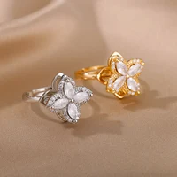 Rotating Four Clover Wedding Rings for Women Stainless Steel Anti-Stress Anxiety Ring Adjustable Aesthetic Jewelry Mother's Day - Image 6