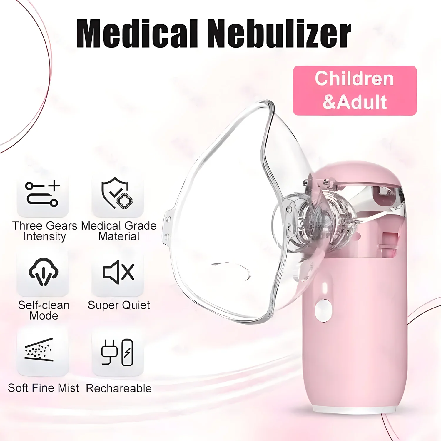 Mini Portable Nebulizer Silent Handheld Inhaler Ultrasonic Nebulizer Medical Grade Atomizer for Cough Asthma Baby Kids Adult Mesh Nebulizer Medical Nebulizer Asthma Inhaler Spacer