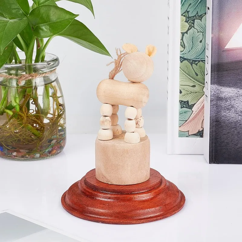 1pcs Nature Wood Display Base Round Orange Red Wooden Base 3.8x0.8 inch Wood Display Stand Wooden Pedestal for Figure Toy Model 5