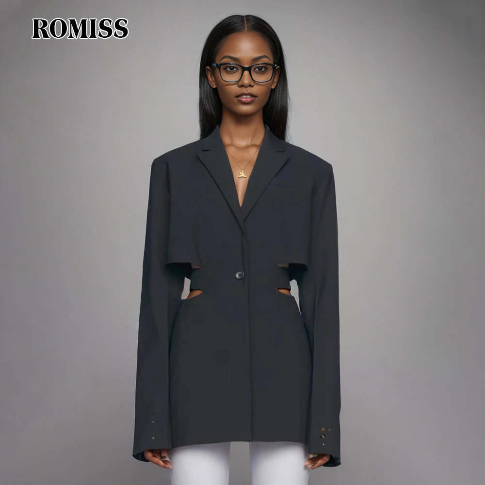 

ROMISS Hollow Out Blazers For Women Notched Collar Long Sleeve Patchwork Button Slimming Fashion Spring Blazer Female 2024 New