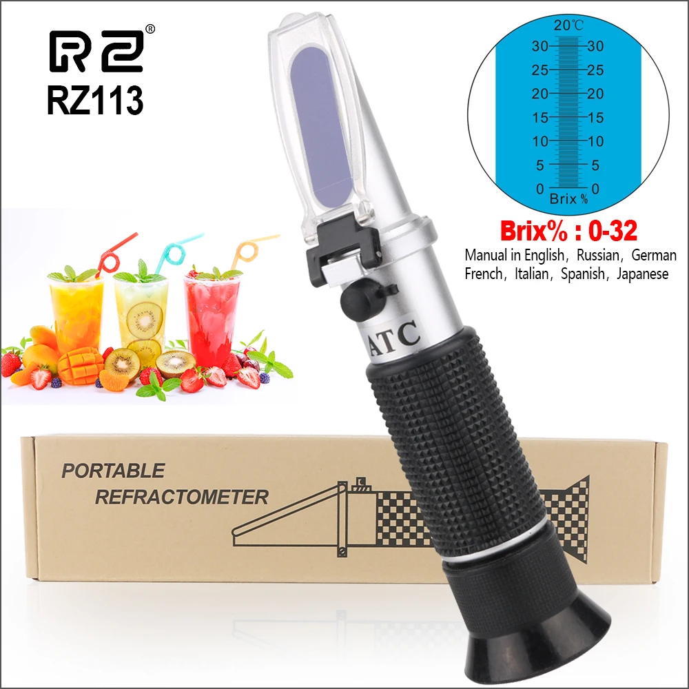 

RZ Sugar Meter Refractometer Digital Handheld Sugar Beer Brix Test Optical 0-32% ATC Fruit Sugar Meter Saccharimeter RHB-32ATC