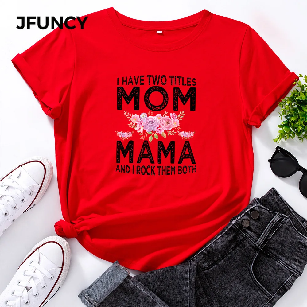 

JFUNCY Casual Cotton T-shirt Women T Shirt Mom Letter Printed Oversized Woman Harajuku Graphic Tees Tops