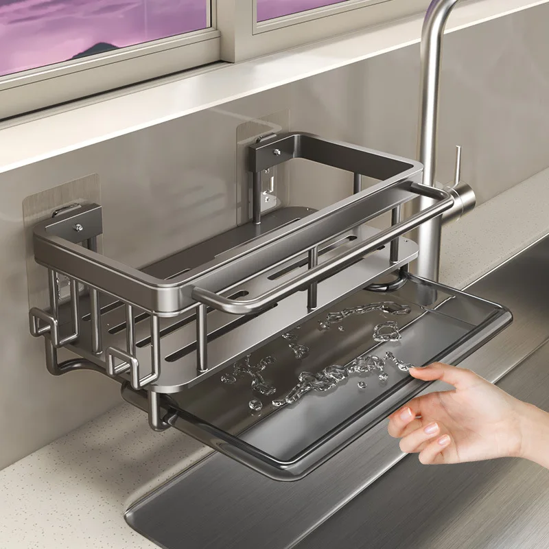

Kitchen Organizer Storage Alumimum Bathroom Rack Drain Hanging Sponge Towel Rack Shelf Basket Towel Drain Holder Shampoo Sink