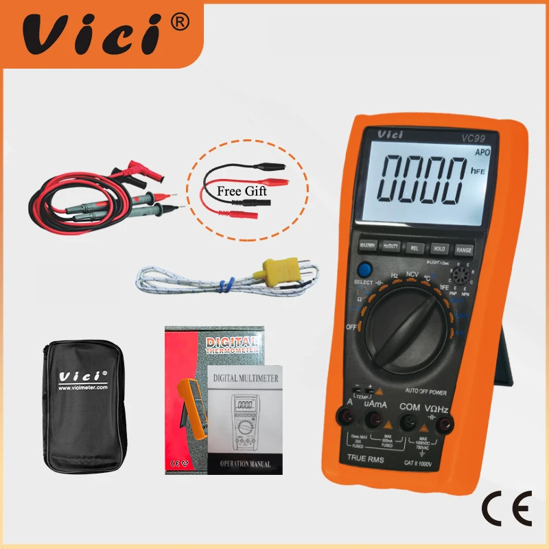 Vici VC99 Auto-Ranging Multimeter Backlit LCD AC/DC Tester Home/Electricians Data Hold/Temperature/NCV CE Certified digital multimeter
