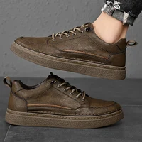 Men Outdoor Non-Slip Men's Sneakers Soft-Sole Rubber Man Breathable Trendy Skate Shoes New Mens Genuine Leather Casual Shoes 2