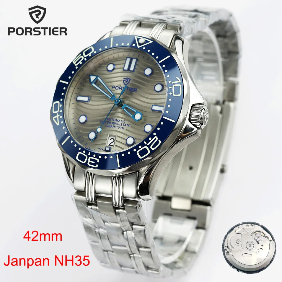 

2023 New PORSTIE 42mm Watches Men Automatic Movement NH35 Luminou ceramic bezel Staniless Steel 100m Waterproof Mechanical Watch