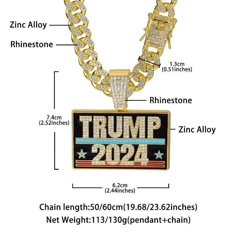 Trump 2024 Necklace US Presidential Election Campaign Souvenir Hip Hop Cuban Jewelry 4
