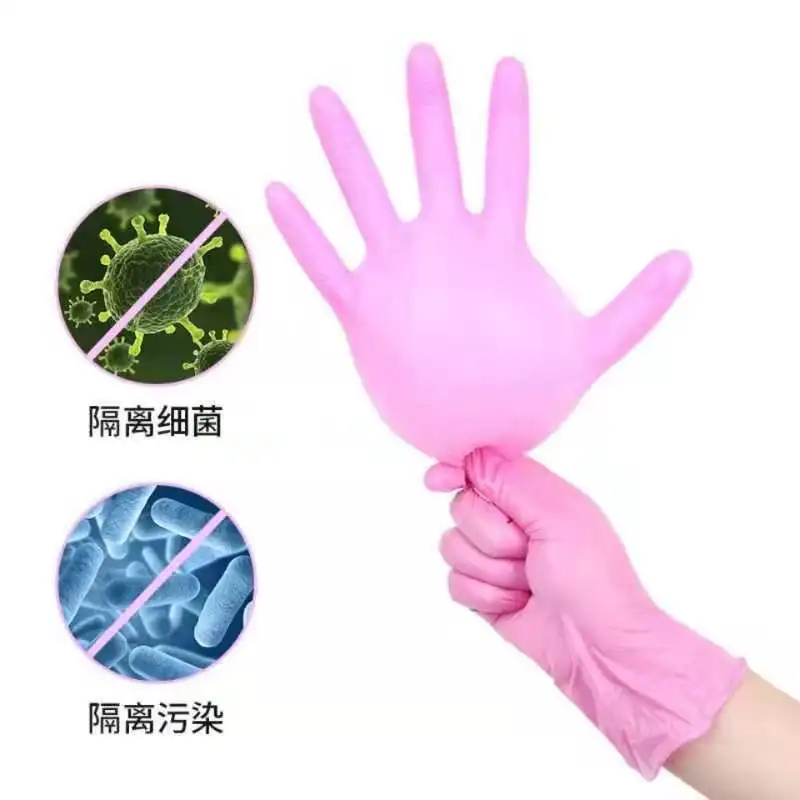 Gant ménagevaisselle,Gants roses jetables en Nitrile pour femmes,100 piècespaquet,sans