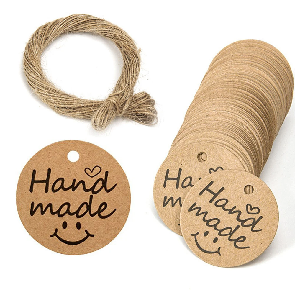 Kraft Paper Tags Handmade Thank You Labels for DIY Candle Plaster Craft Gift Packaging 100pcs