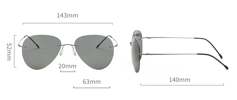 BOYSEEN Randlose Metall Titan Polarisierte Sonnenbrille Männer Große Größe Sonnenbrille Photochrome Gläser Fahren Gläser Ultraleicht 11g – Detail 6