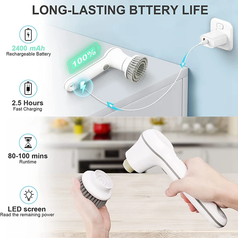 4 in 1 Sonic Scrubber Electric Cleaning Brush Household Toilet Cleaner Brush  with 4 Brush Heads for Household Grout, Floor, Tub, Shower, Tile, Bathroom  and Kitchen Surface 