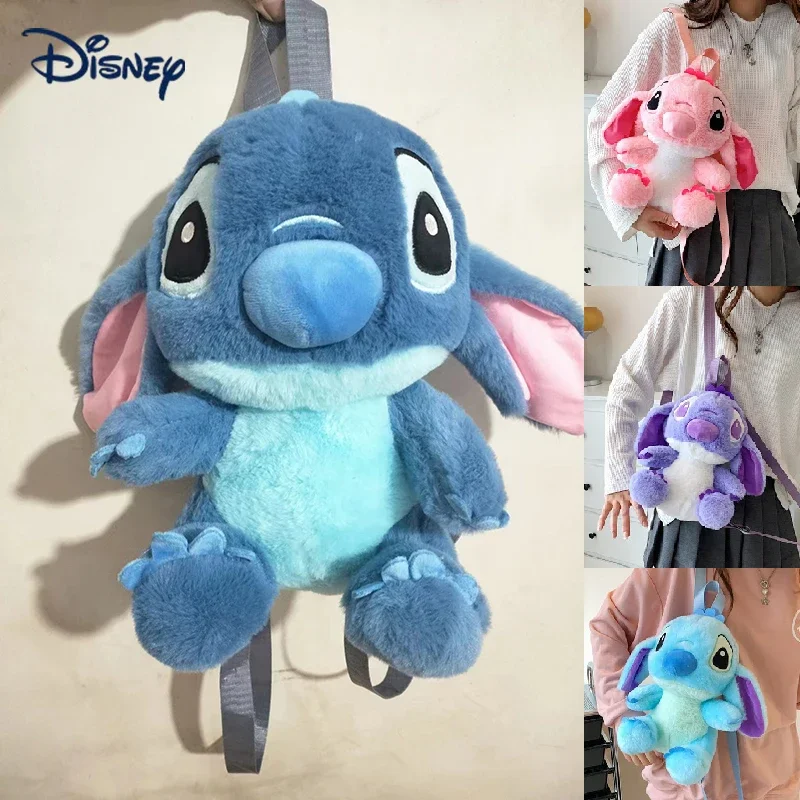 

Мягкий плюшевый мультяшный синий Ститч рюкзак Disney, мягкий плюшевый милый рюкзак для девочек, рюкзаки, подарки на день рождения
